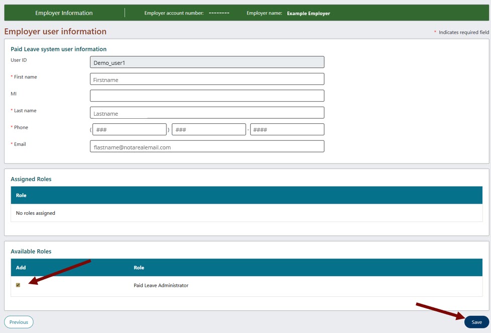 Arrow points to Add role checkbox