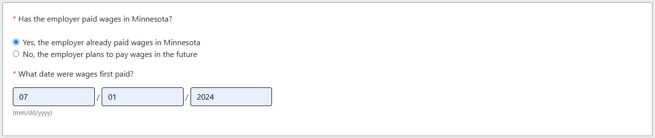Registration question - What date were wages first paid? Entry lists 7/1/2024..