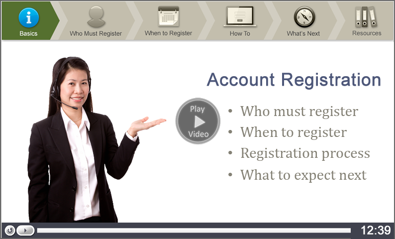 Click to start the Account Registration video Click to start the Raise an Issue video